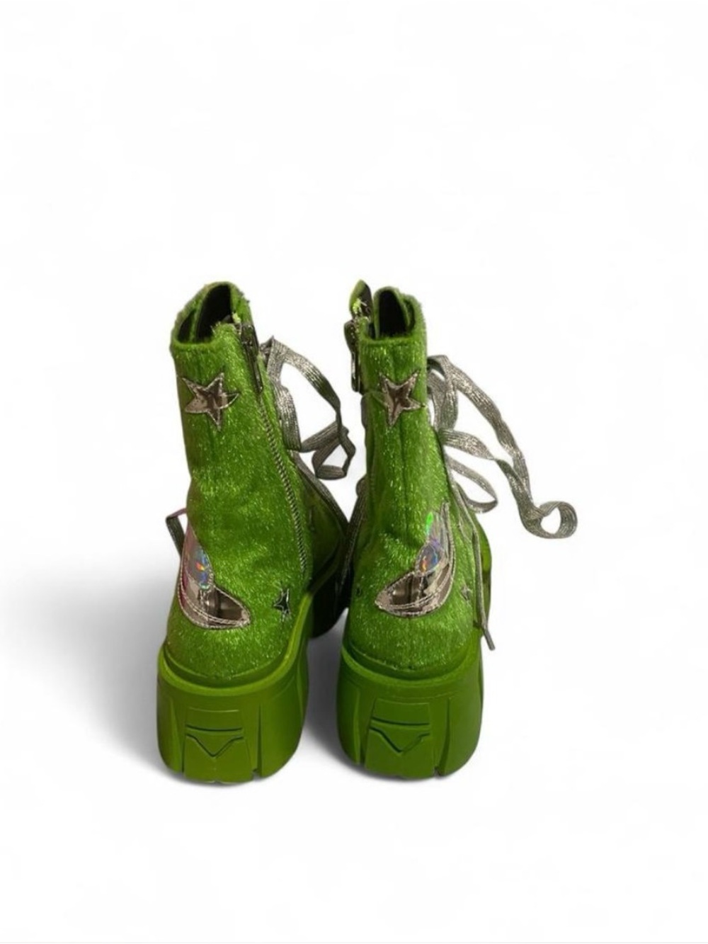 Green Alien Patch Platform Combat Boots - Picture 3 of 5